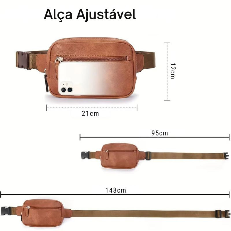 Bolsa Feminina Tipo Pochete Julia compacta, moderna e prática. Modelo transversal com alça ajustável, perfeita para o dia a dia, viagens e passeios.