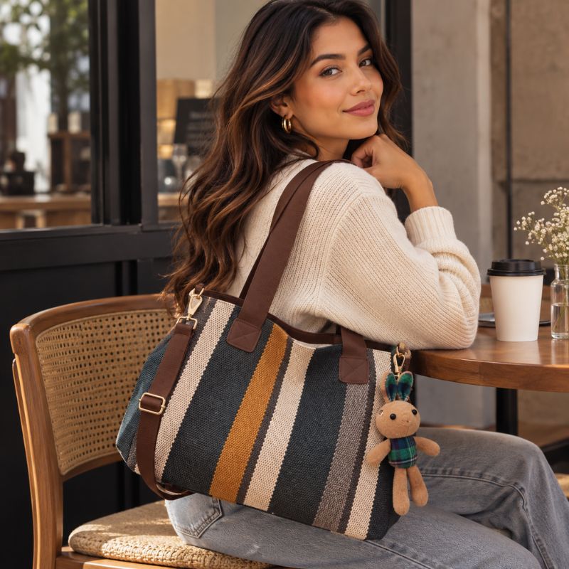 bolsa feminina, bolsa feminina Mel, bolsa Mel, bolsa feminina tipo sacola, bolsa tipo sacola feminina, bolsa sacola feminina, bolsa feminina de tecido, bolsa de tecido feminina, bolsa feminina listrada, bolsa listrada feminina, bolsa de tecido listrada, bolsa feminina tamanho médio, bolsa feminina média, bolsa média feminina, bolsa feminina média espaçosa, bolsa feminina 38 cm, bolsa feminina 38x28, bolsa feminina 38x28x11, bolsa feminina de ombro, bolsa de ombro feminina, bolsa feminina com alça longa, bol